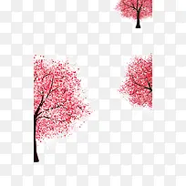 红色卡通茂盛樱花树