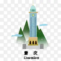 卡通手绘重庆建筑