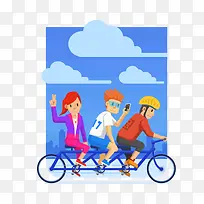 三个骑着自行车的青少年