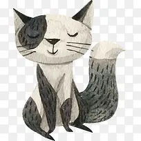 蹲坐的白色水彩猫咪