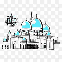 清真寺建筑群手绘图