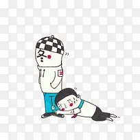 卡通天热冒汗不愿让冬天走的男孩