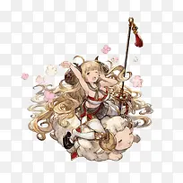 动漫金发骑绵羊的少女