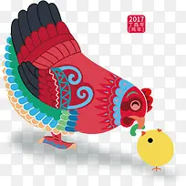 创意剪纸中国风母鸡小鸡素材
