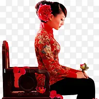 红色中式新娘人物传统