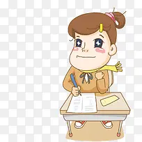 趴在桌子上写作业的女学生