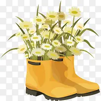 黄色雨鞋里的花草