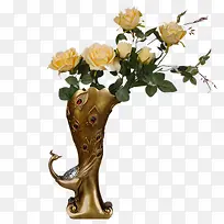 孔雀花瓶黄玫瑰