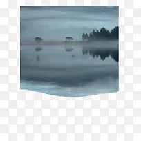 中国风树木湖泊与倒影