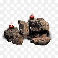 岩石上的红蜡烛