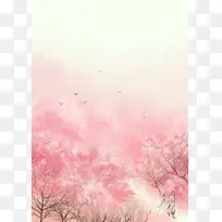 粉色花海飞鸟海报背景