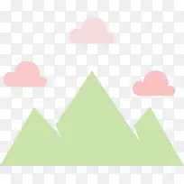 扁平卡通粉红色的云朵和山矢量图