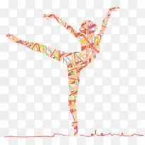 彩色抽象芭蕾舞女子剪影矢量图