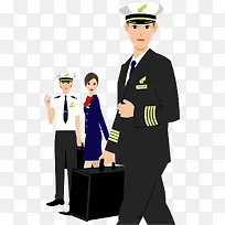 矢量手绘空姐空少