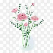 卡通插画花瓶里的粉色洋牡丹