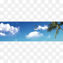 蓝天海鸥椰树背景图