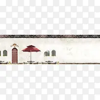 复古文艺墙面户外浪漫咖啡厅桌椅太阳伞