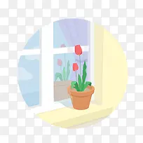 窗台上的一盆植物