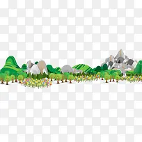 卡通山峰绿树原野