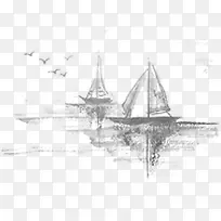 黑白风格手绘帆船