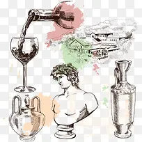 矢量法国红酒素描
