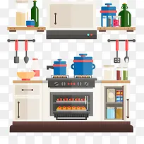 卡通矢量厨房电器用品餐具