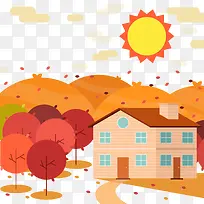 秋季郊外房屋风景矢量图