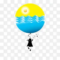 小孩沉入水底的卡通画