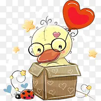 矢量纸盒里的可爱卡通鸭子