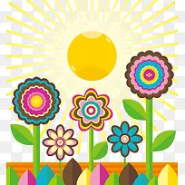 儿童画卡通太阳沙漠花朵素材