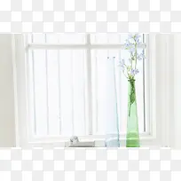 白色窗台花瓶海报背景