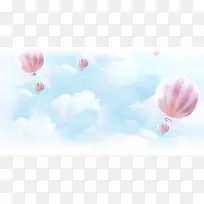 梦幻天空粉色热气球背景图