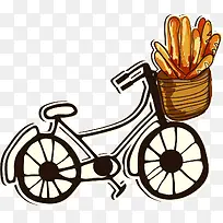 矢量手绘装面包的自行车