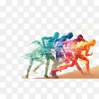 炫酷彩色人物奔跑插画免抠
