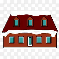 矢量红色房子建筑屋顶积雪