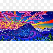 彩色抽象手绘山峰海报背景