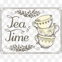 矢量白色英文花式茶杯