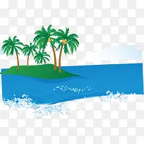 夏日海中椰岛矢量效果元素
