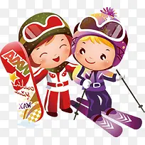滑雪 卡通人偶 可爱卡通 情侣