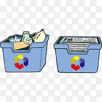 卡通蓝色分类回收收纳垃圾箱矢量