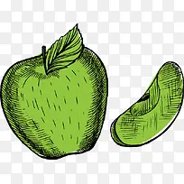 卡通手绘矢量水果绿色苹果