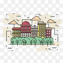 矢量线性建筑城市