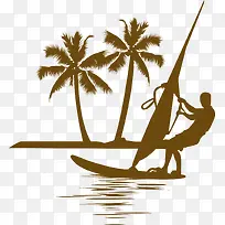 手绘椰树帆船图案