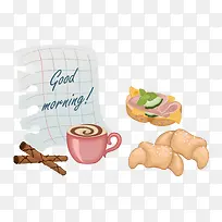卡通手绘早餐奶茶面包