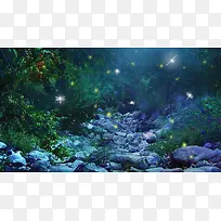 神秘绿紫色宁静的夜晚
