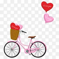 手绘粉色自行车心形气球