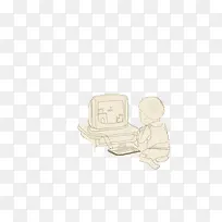 唯美卡通可爱手绘小人玩电脑