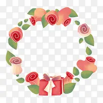 情人节玫瑰与礼物花环装饰