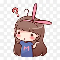 疑问的兔耳少女卡通
