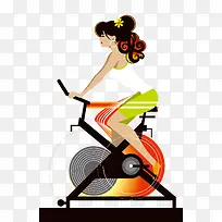 骑单车健身的女孩卡通素材